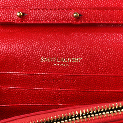 Saint Laurent Grain De Poudre Matelasse Chevron Monogram Chain Wallet New Red 6 of 10