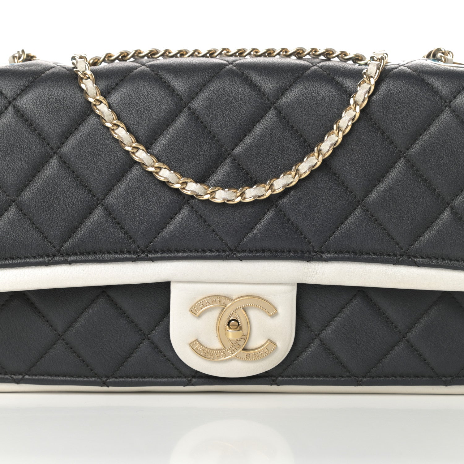 Chanel Calfskin Quilted Medium Graphic Flap Black White 8 of 13