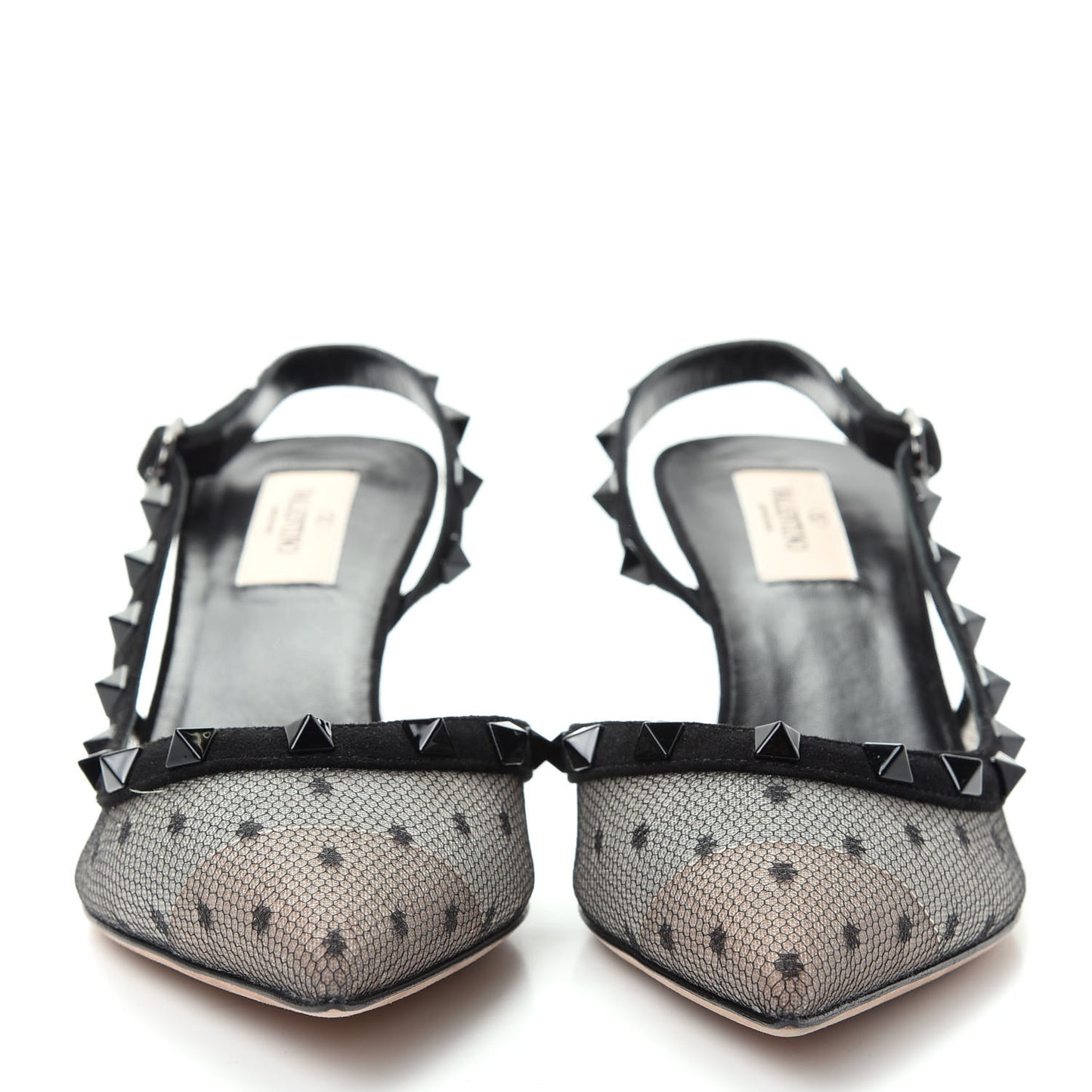 Mesh Point d'Esprit Rockstud Half D'Orsay Slingback 50mm Pumps 38 Black