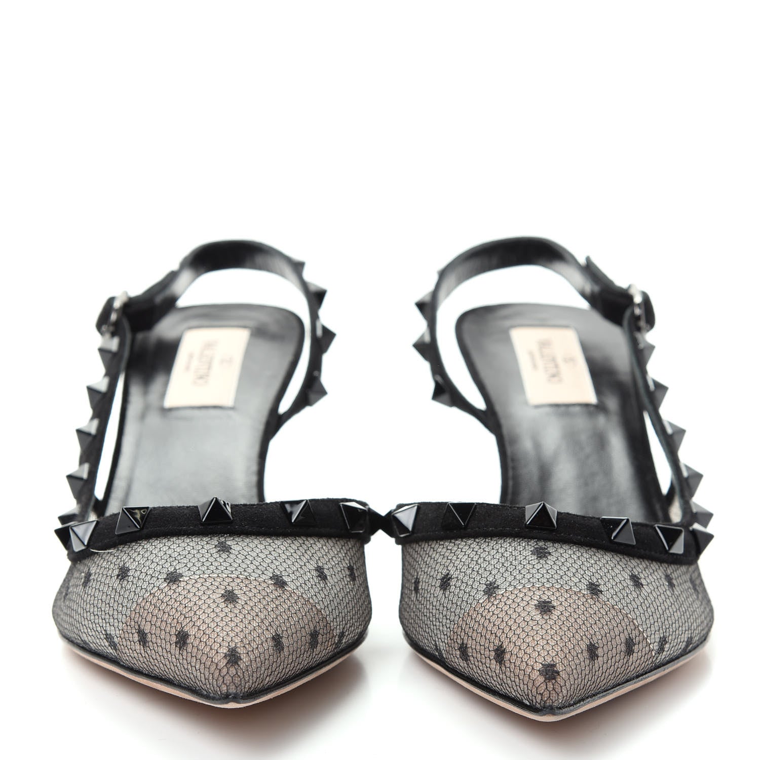 Valentino Garavani Mesh Point d'Esprit Rockstud Half D'Orsay Slingback 50mm Pumps 38 Black 2 of 10