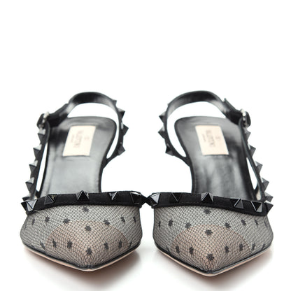 Valentino Garavani Mesh Point d'Esprit Rockstud Half D'Orsay Slingback 50mm Pumps 38 Black 2 of 10