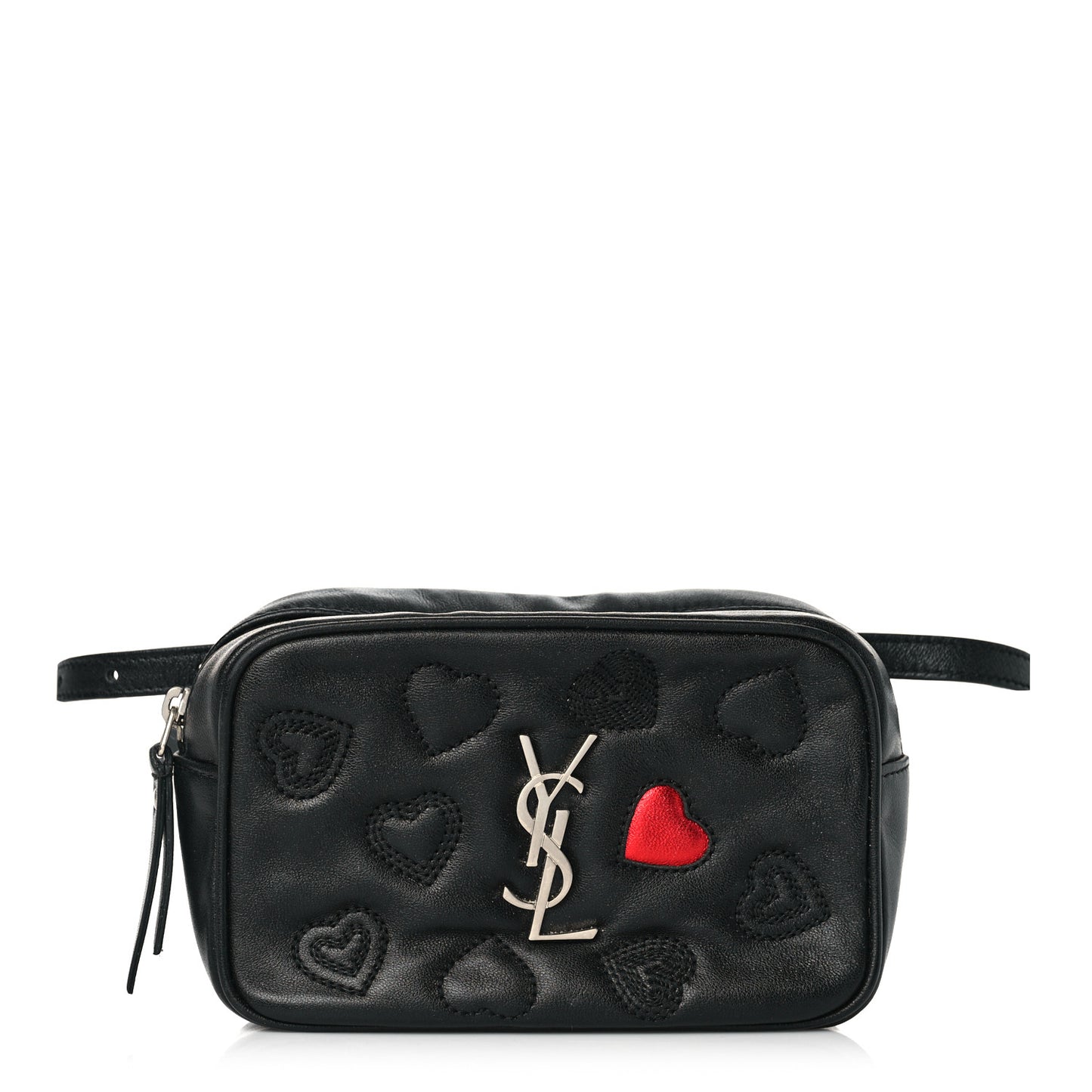 Calfskin Heart Embossed Monogram Belt Bag Black