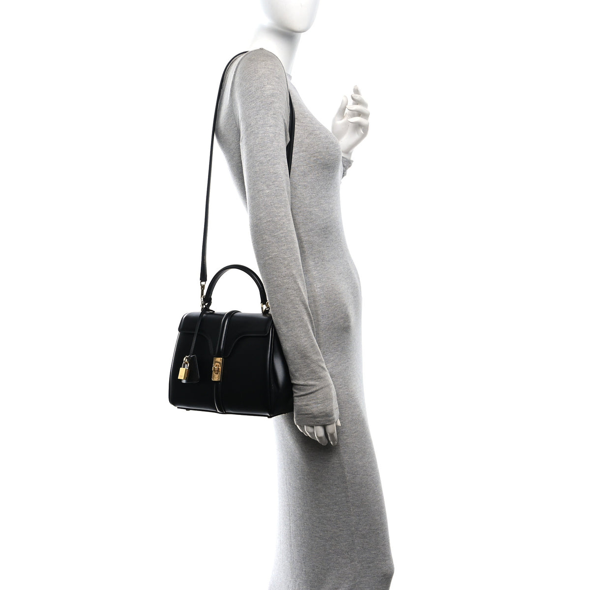 Celine Satinated Calfskin Small 16 Top Handle Bag Black 2 of 13