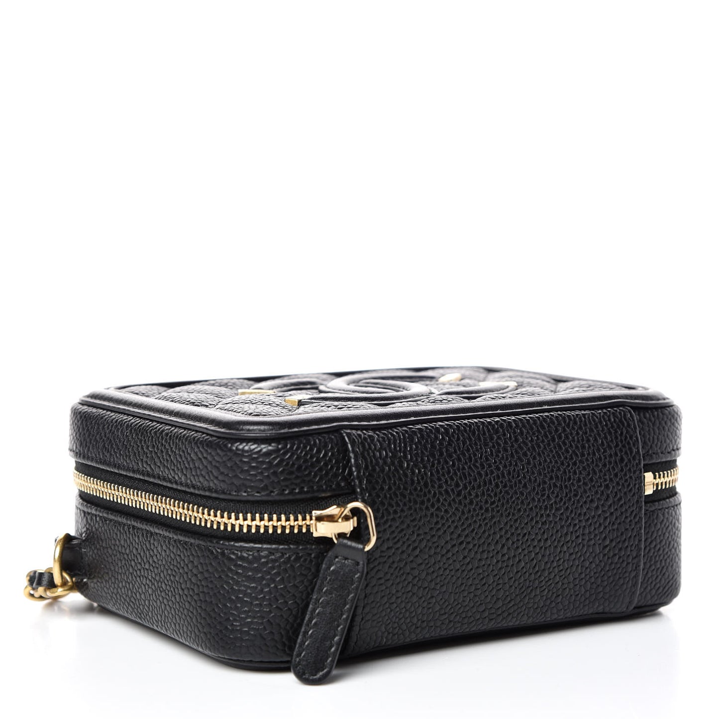 Caviar Quilted CC Filigree Vanity Clutch With Chain Black
