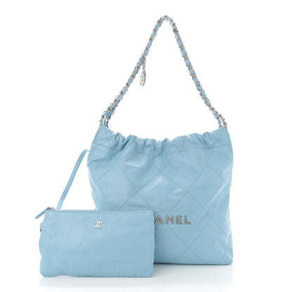 Chanel Shiny Calfskin Quilted Small Chanel 22 Light Blue 3 of 12