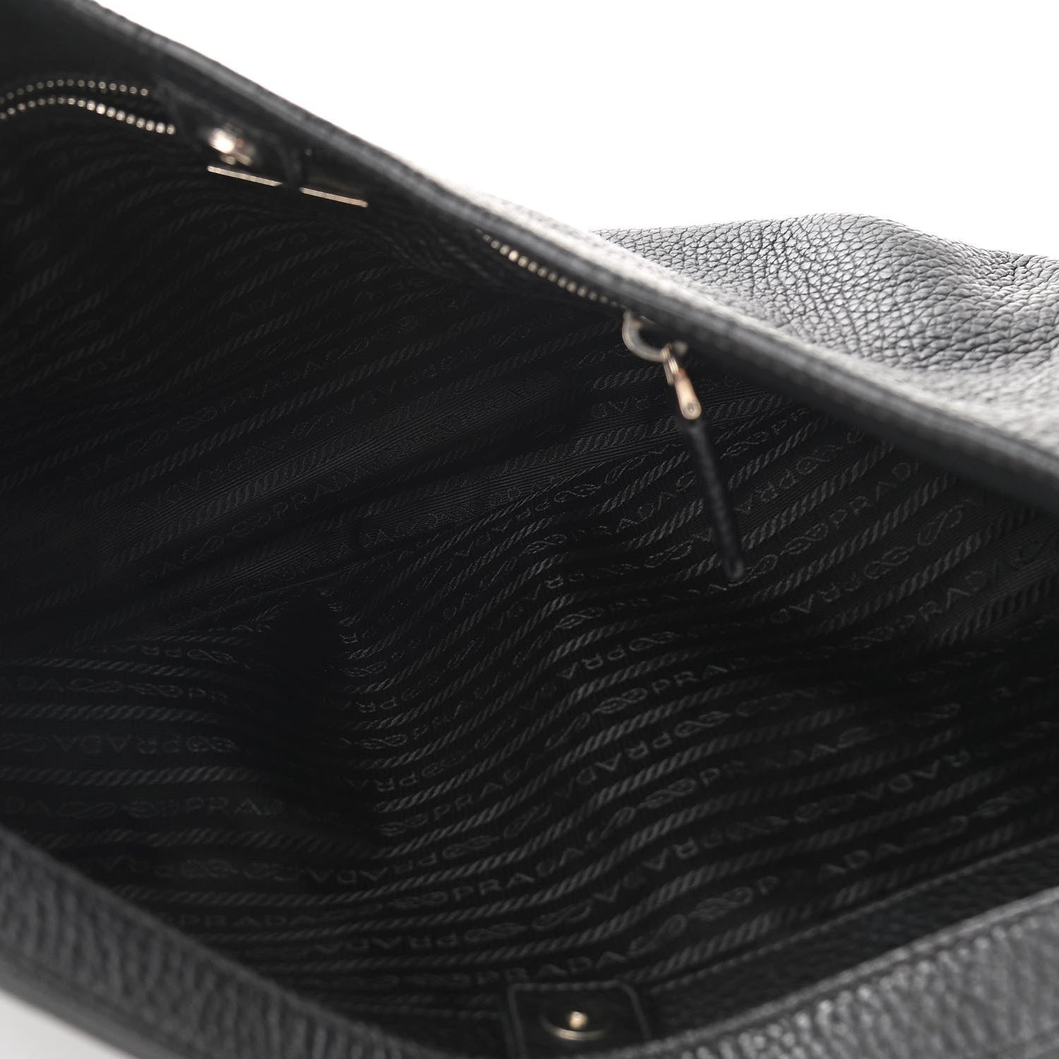 Prada Vitello Daino Embossed Logo Hobo Black 5 of 13