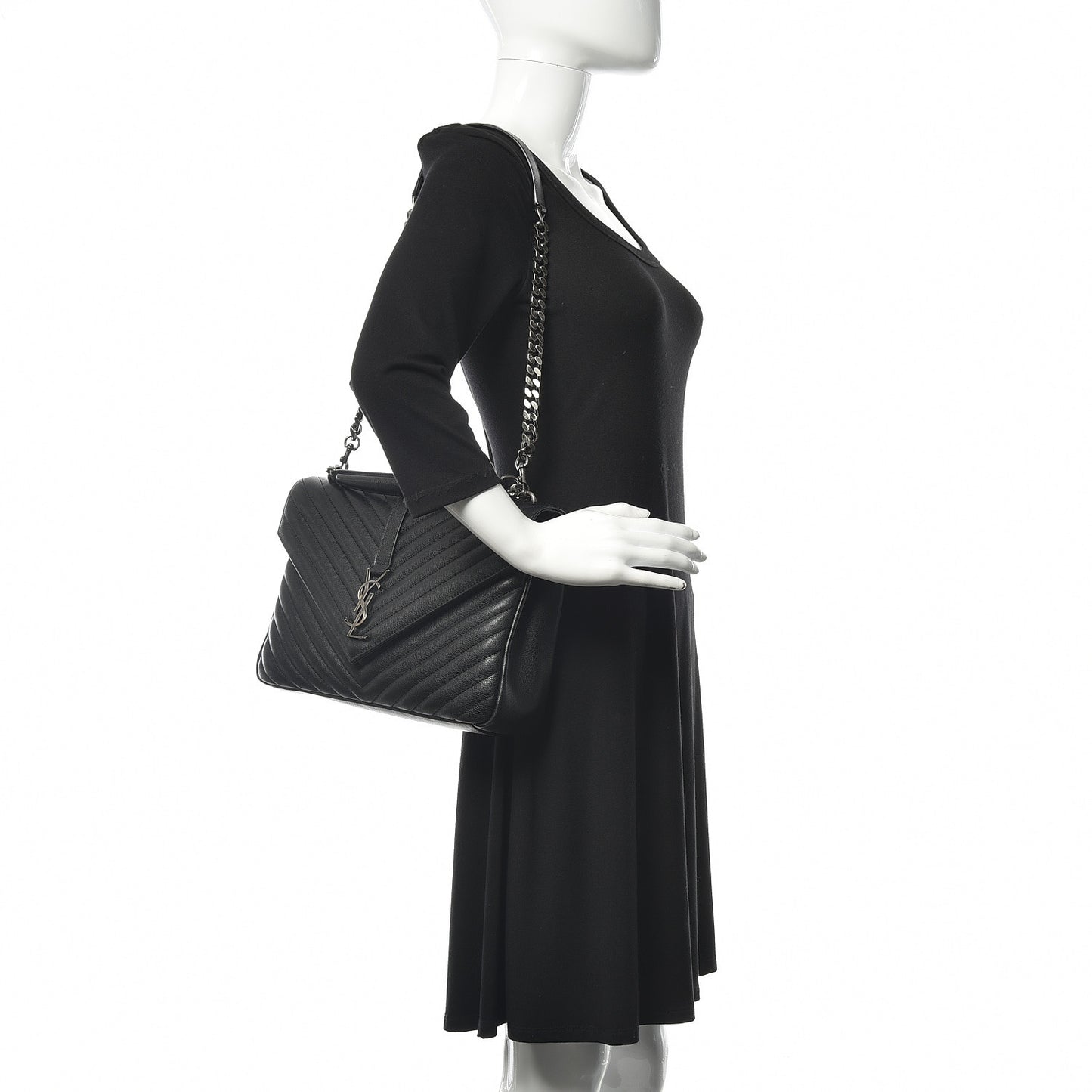 Sheepskin Matelasse Chevron Monogram Large College Satchel Black