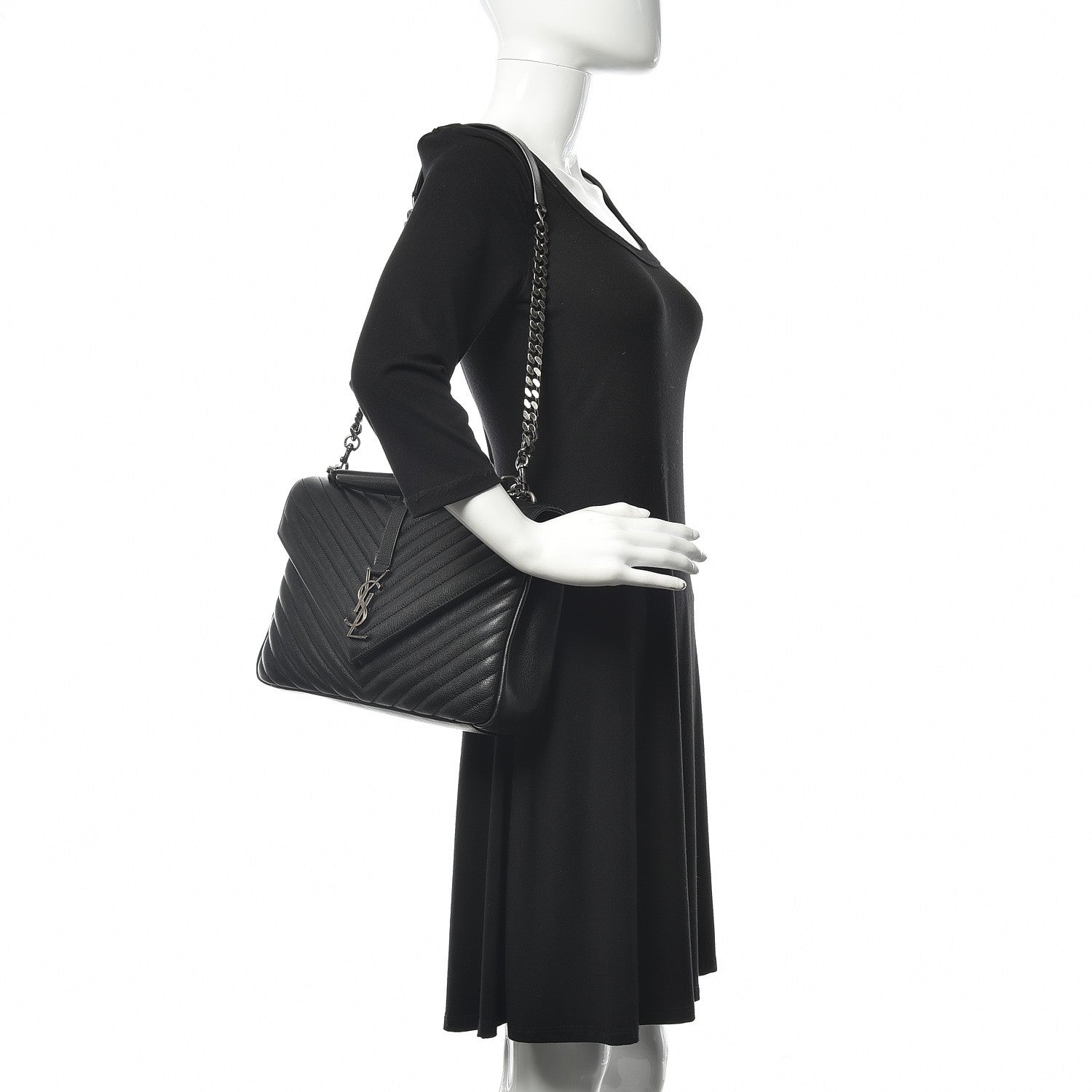 Saint Laurent Sheepskin Matelasse Chevron Monogram Large College Satchel Black 2 of 11