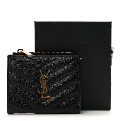 Saint Laurent Grain De Poudre Matelasse Chevron Monogram Zipped Card Case Black 8 of 8