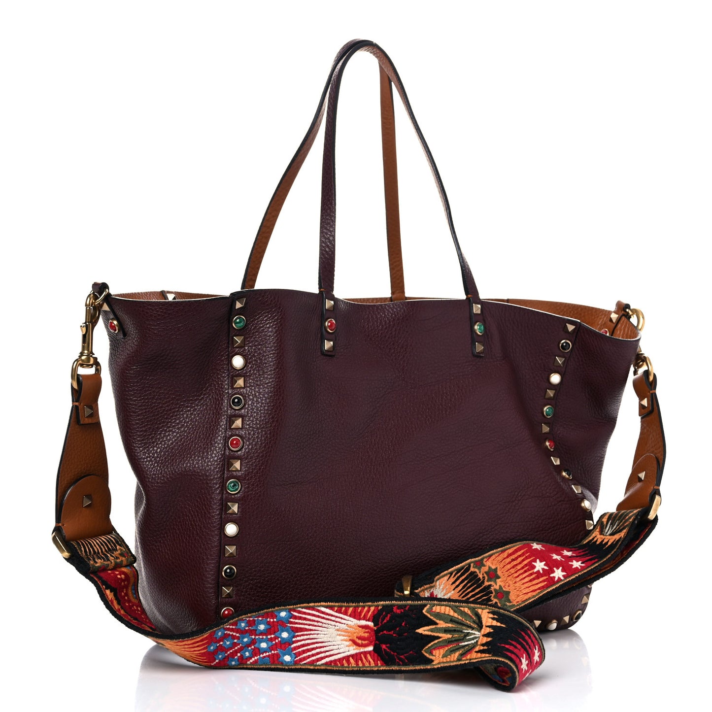Stampa Alce Calfskin Medium Guitar Strap Rockstud Rolling Reversible Tote Light Cuir Rubin