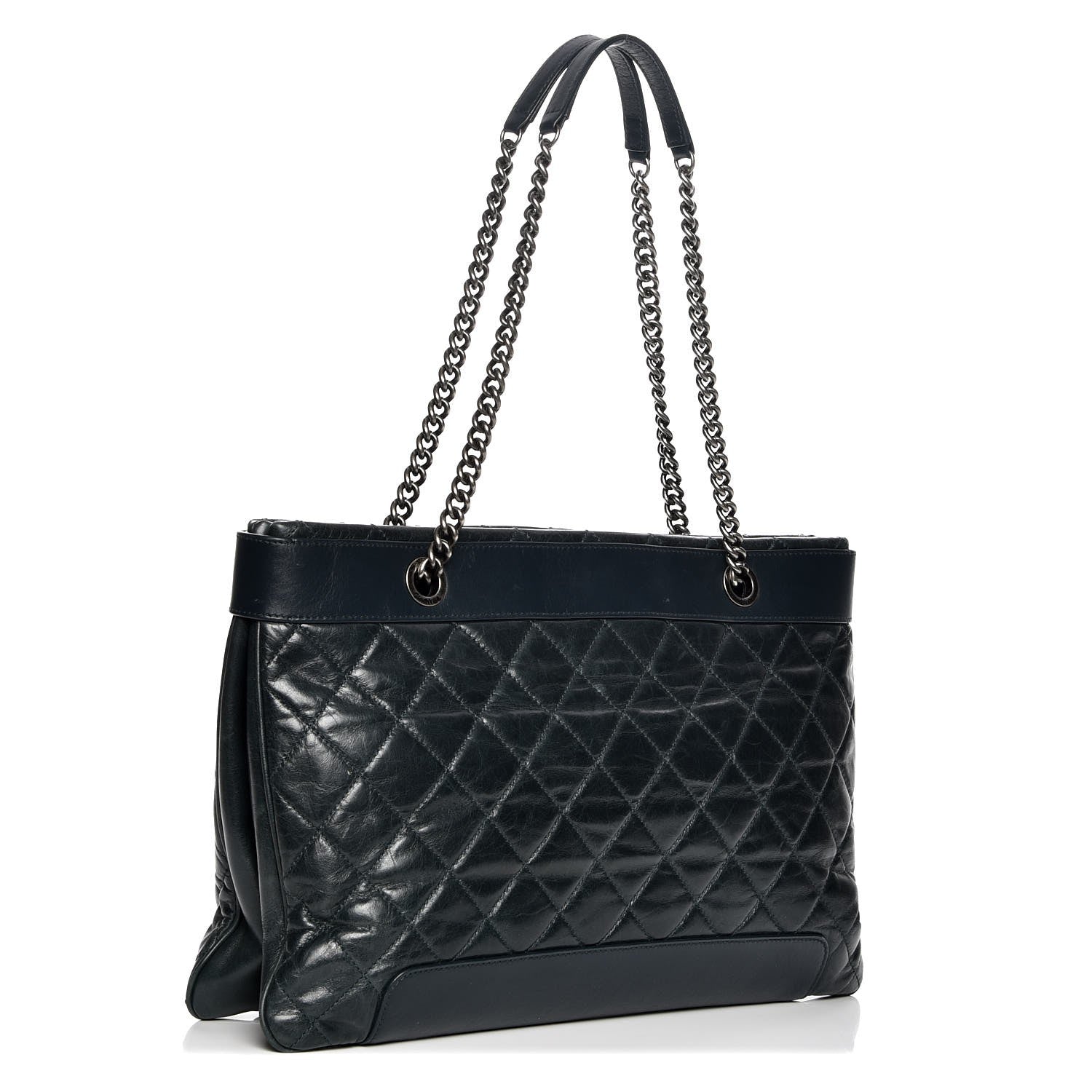 Chanel Glazed Calfskin Quilted Shopping Tote Dark Blue 3 of 8