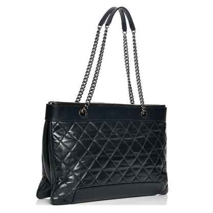 Chanel Glazed Calfskin Quilted Shopping Tote Dark Blue 3 of 8