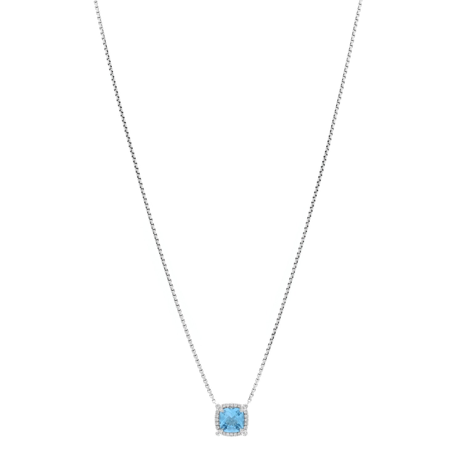 David Yurman Sterling SIlver Diamond Blue Topaz 7mm Petite Chatelaine Pave Bezel Pendant Necklace 1 of 4