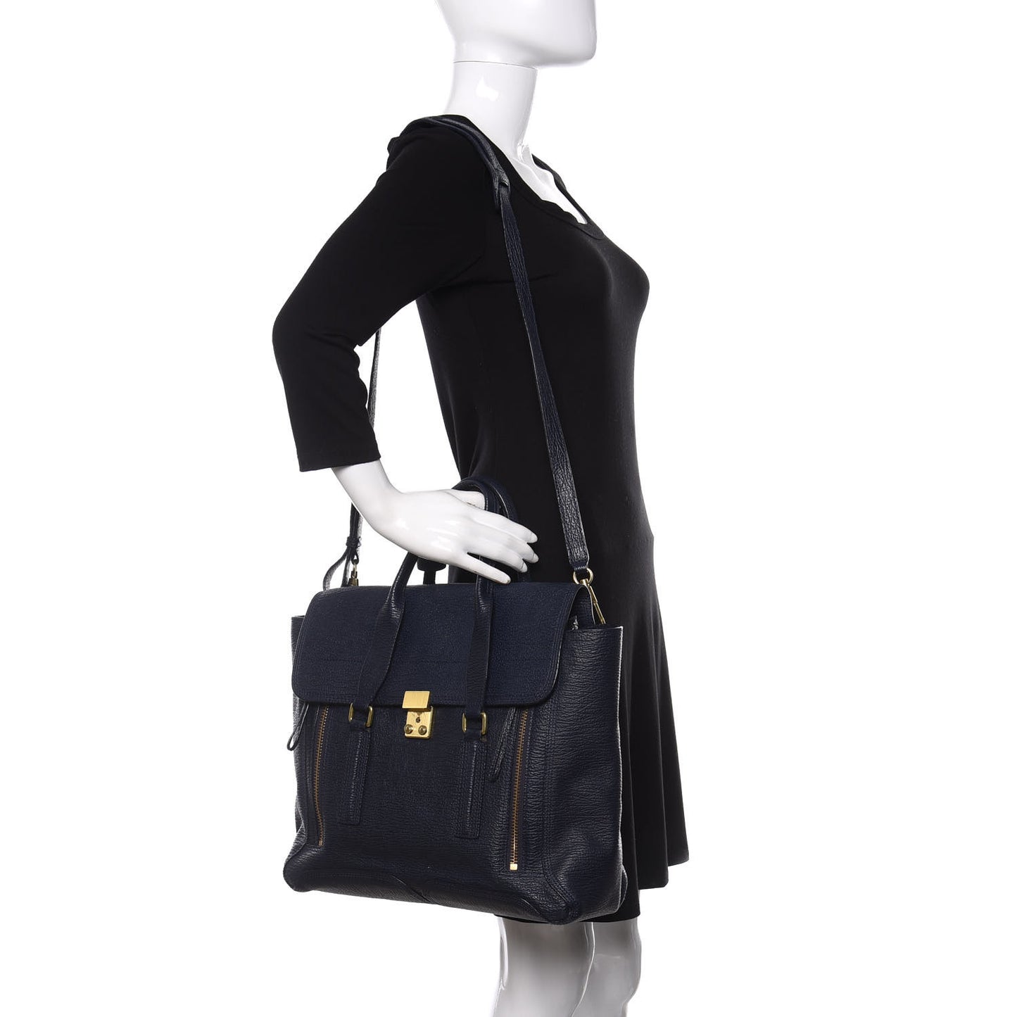 Textured Calfskin Large Pashli Satchel Ink