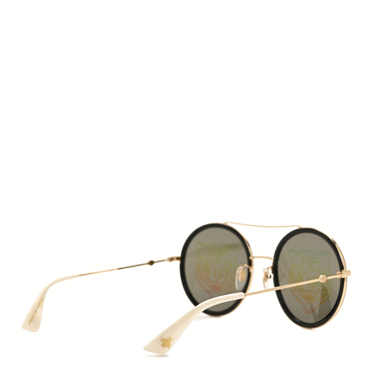 Metal Round Frame Tiger Print Sunglasses GG0061S Gold
