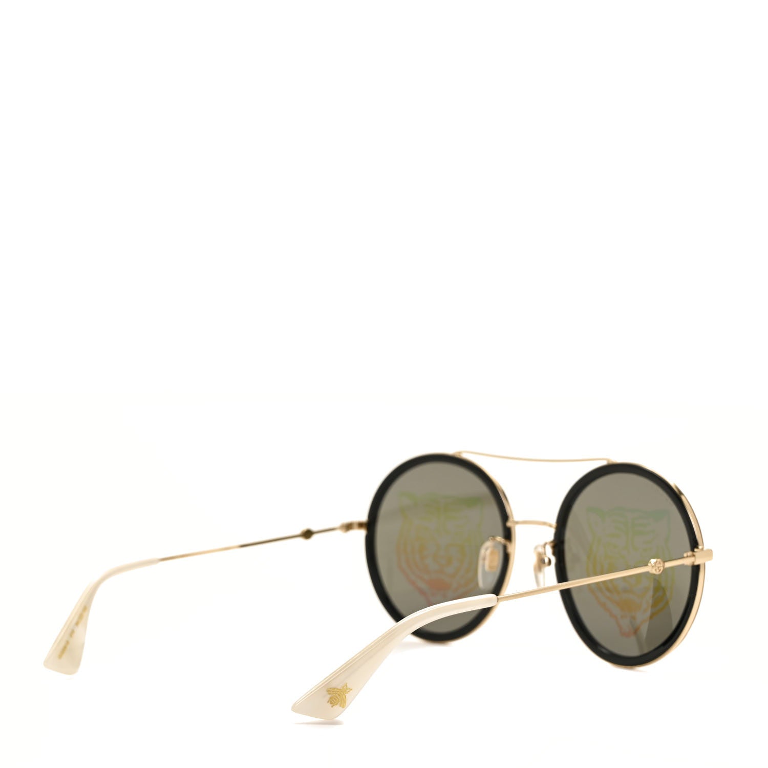 Gucci Metal Round Frame Tiger Print Sunglasses GG0061S Gold 4 of 7