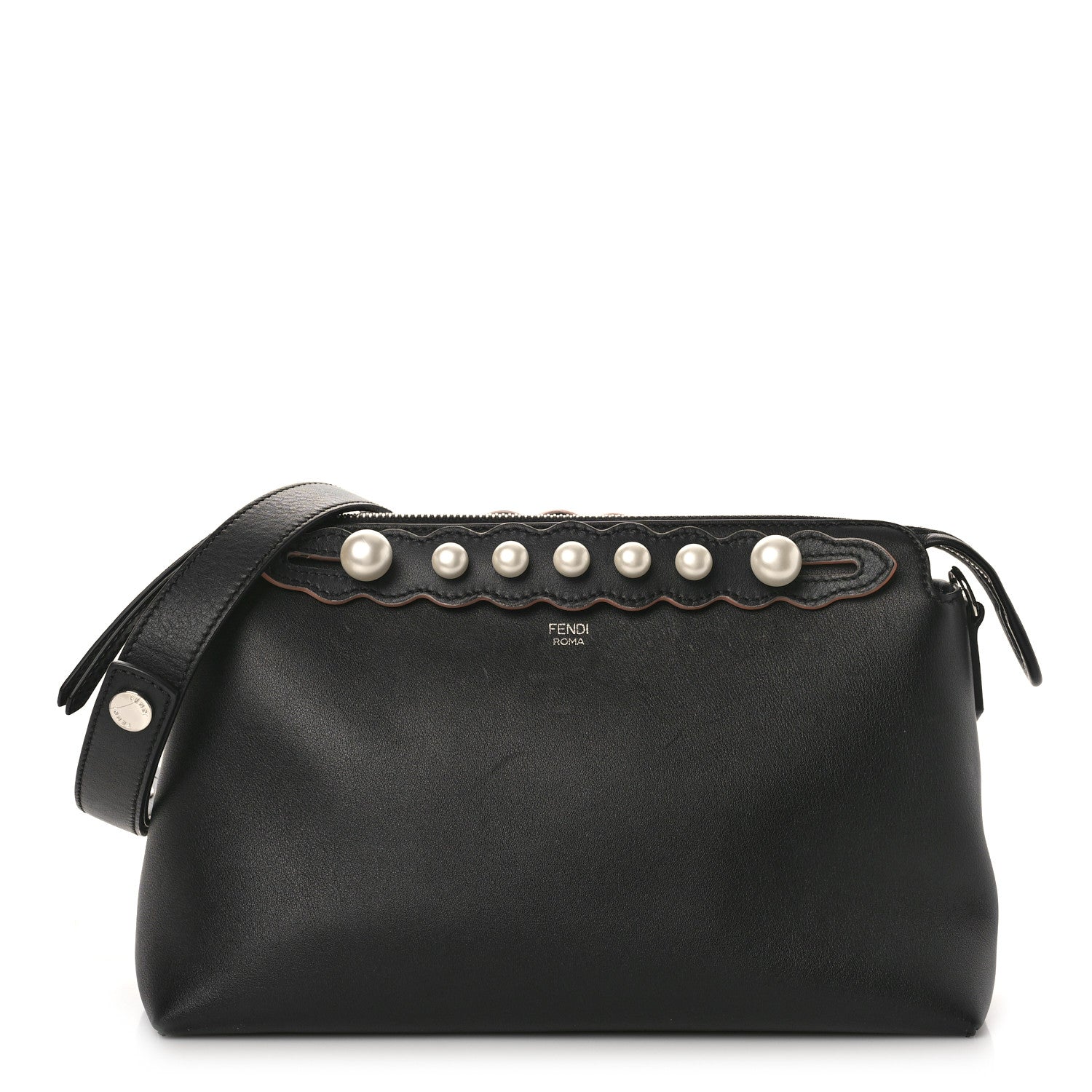 Fendi Vitello Dolce Scalloped Pearl Studded Medium By The Way Boston Bag Black 1 of 8