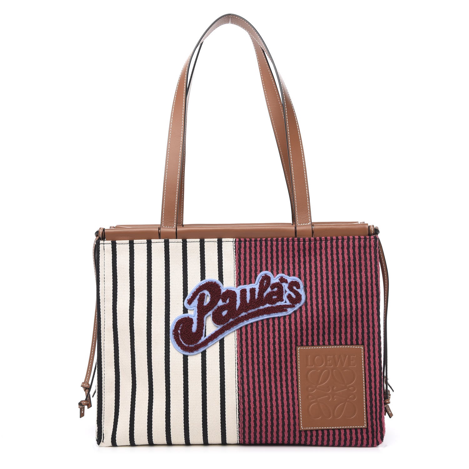Loewe Canvas Calfskin Print Paulas Ibiza Stripes Cushion Tote Red White 1 of 9