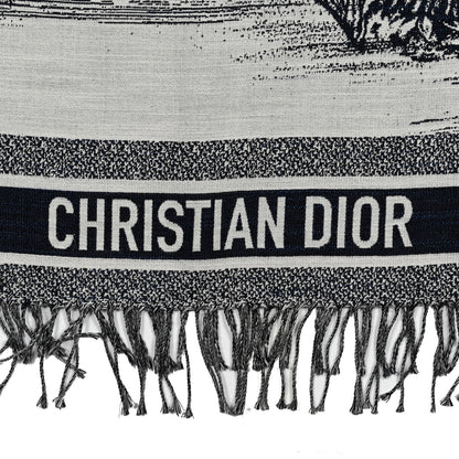 Christian Dior Cashmere Wool Toile De Jouy Throw Blanket Black White 3 of 4