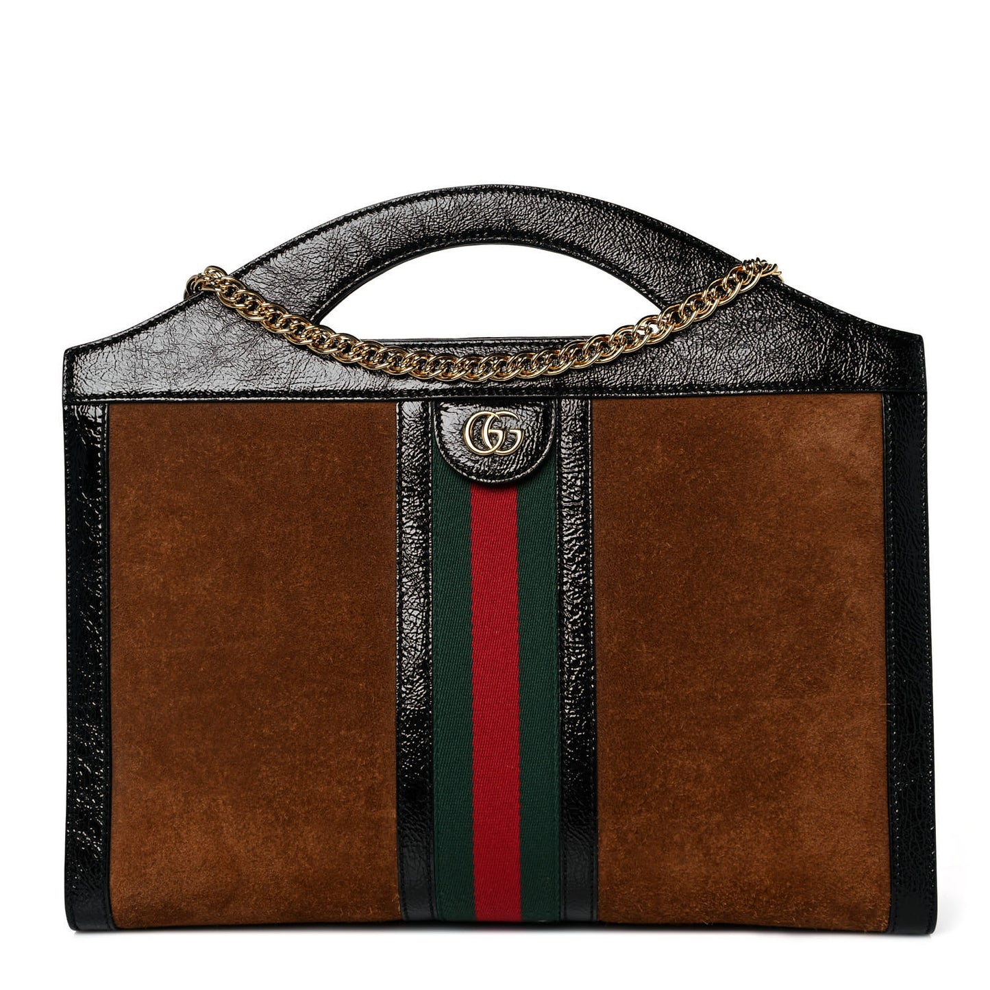 Suede Patent GG Web Medium Ophidia Top Handle Chain Nocciola Black