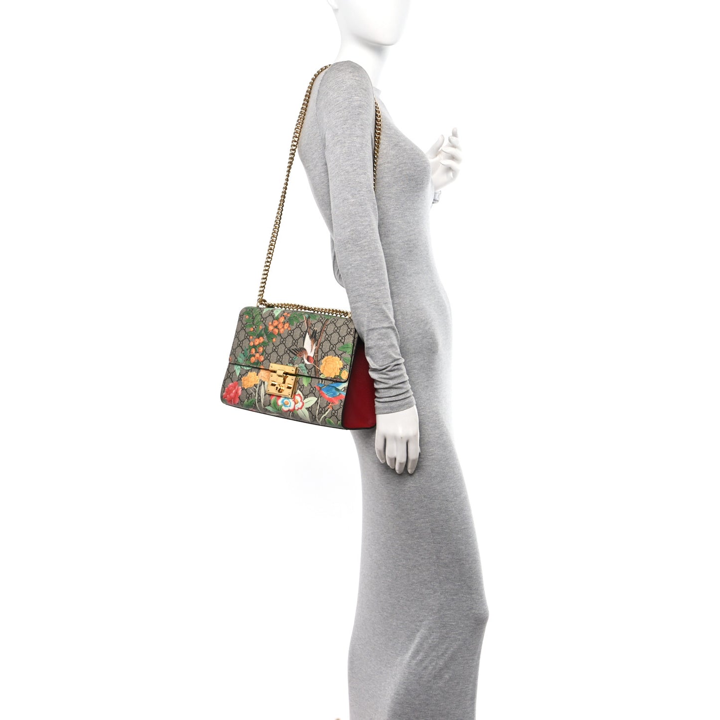 GG Supreme Monogram Tian Medium Padlock Shoulder Bag Beige Multicolor New Acero