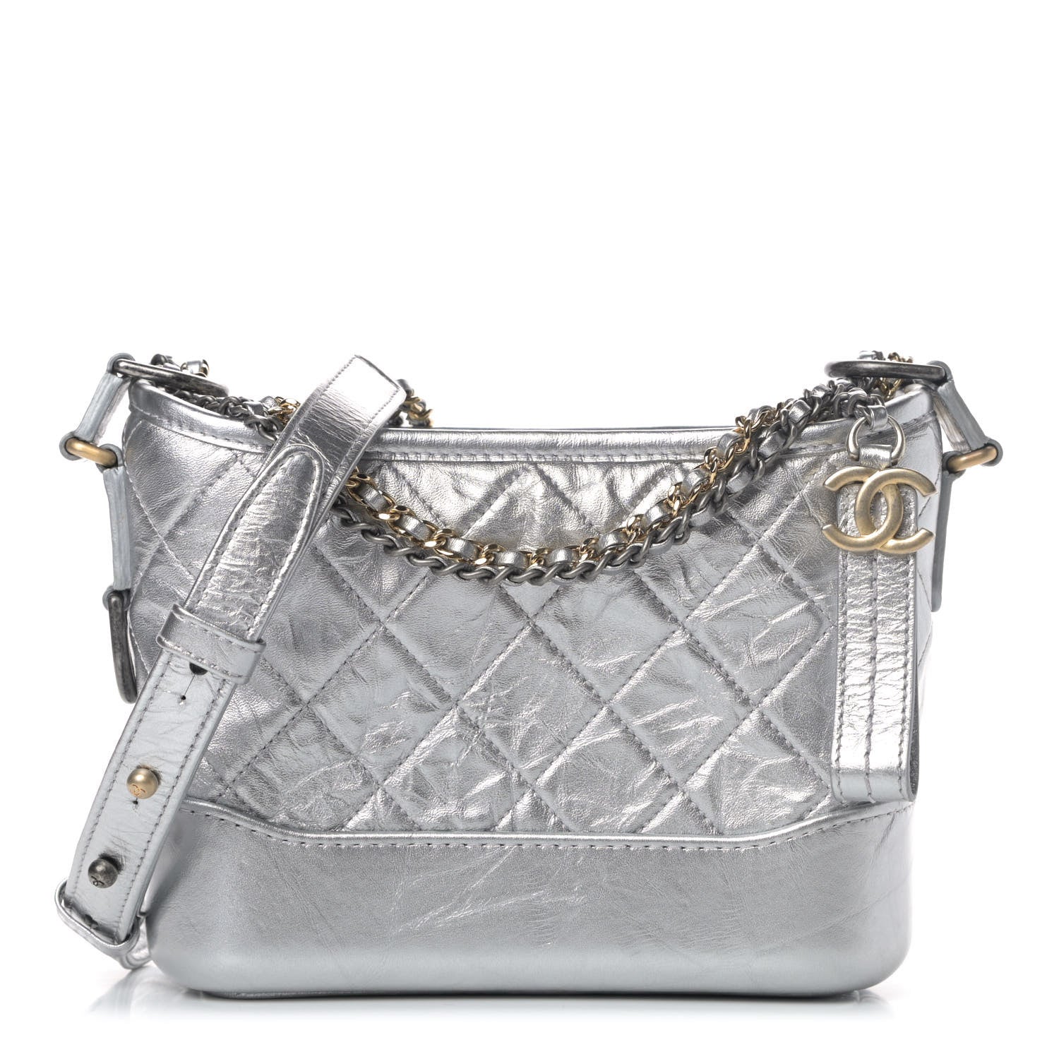 Chanel Metallic Aged Calfskin Quilted Small Gabrielle Hobo Silver 1 of 5