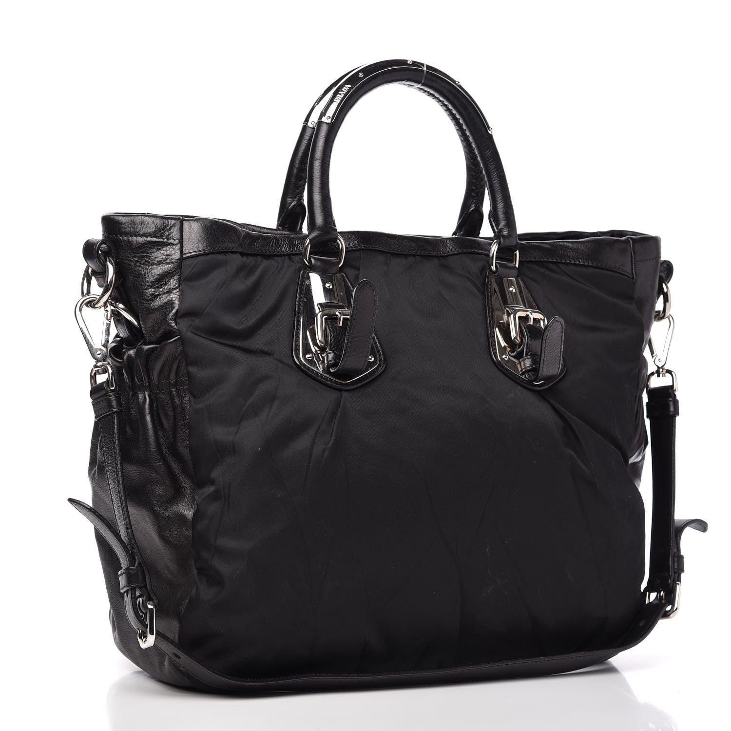 Prada Tessuto Nylon Soft Calfskin Tote Black 3 of 11