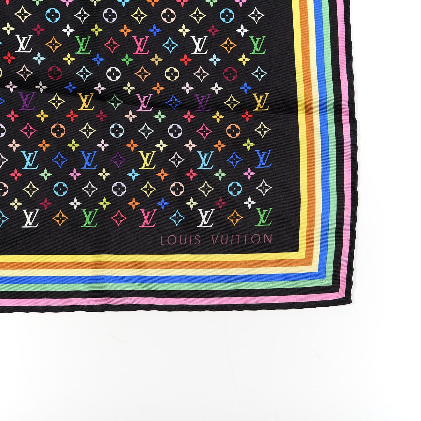 Silk Monogram Multicolor Square Scarf Black