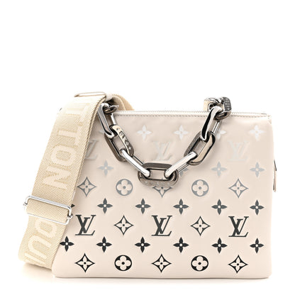 Louis Vuitton Lambskin Embossed Monogram Coussin PM Cream Grey 1 of 9