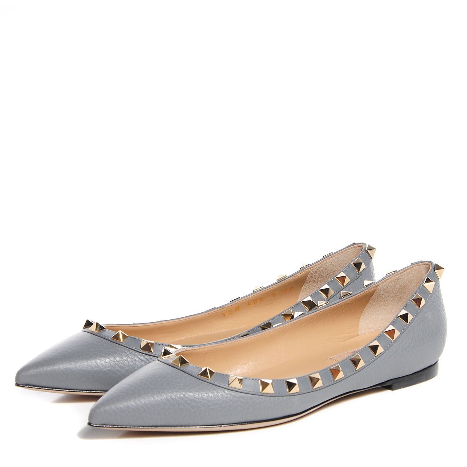 Valentino Garavani Pebbled Calfskin Rockstud Ballerina Flats 36 Grigio Perla 3 of 6