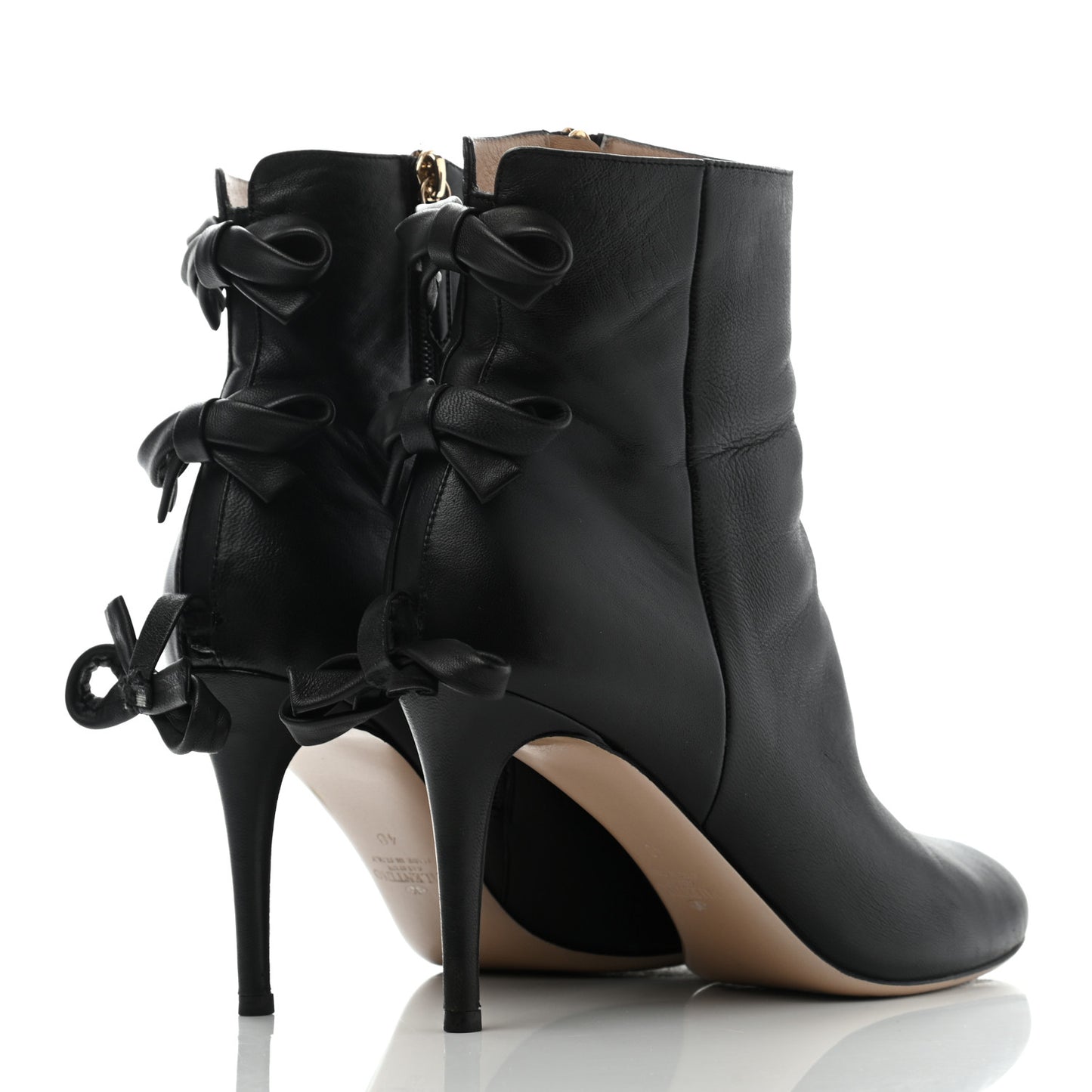 Calfskin Bow Back Ankle Boots 40 Black