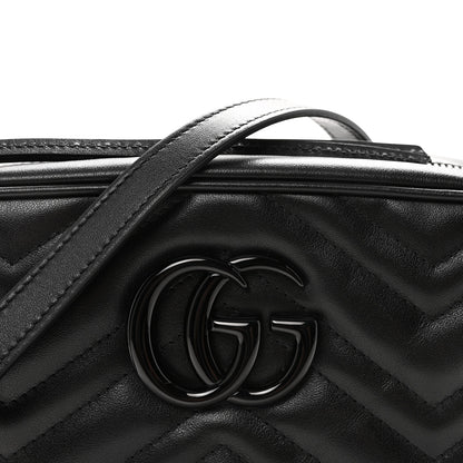 Gucci Calfskin Matelasse Monochrome Small GG Marmont Chain Shoulder Bag Black 7 of 9