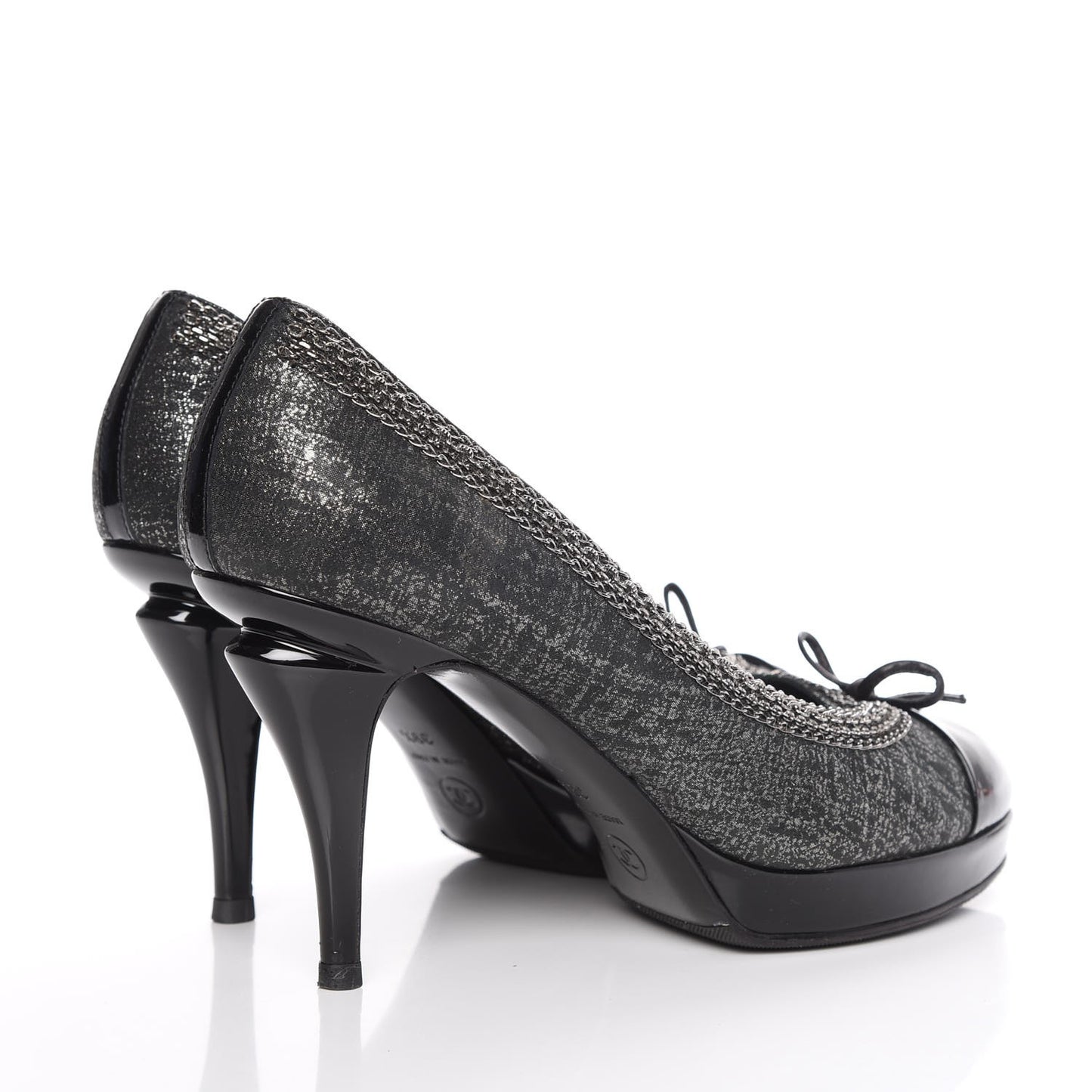 Metallic Tweed Patent Cap Toe CC Chain Pumps 39.5 Black