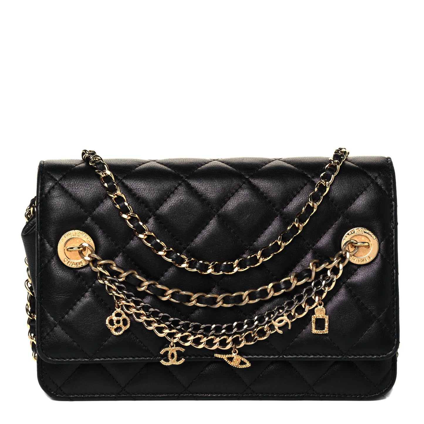 Lambskin Quilted Egyptian Amulet Wallet On Chain WOC Black