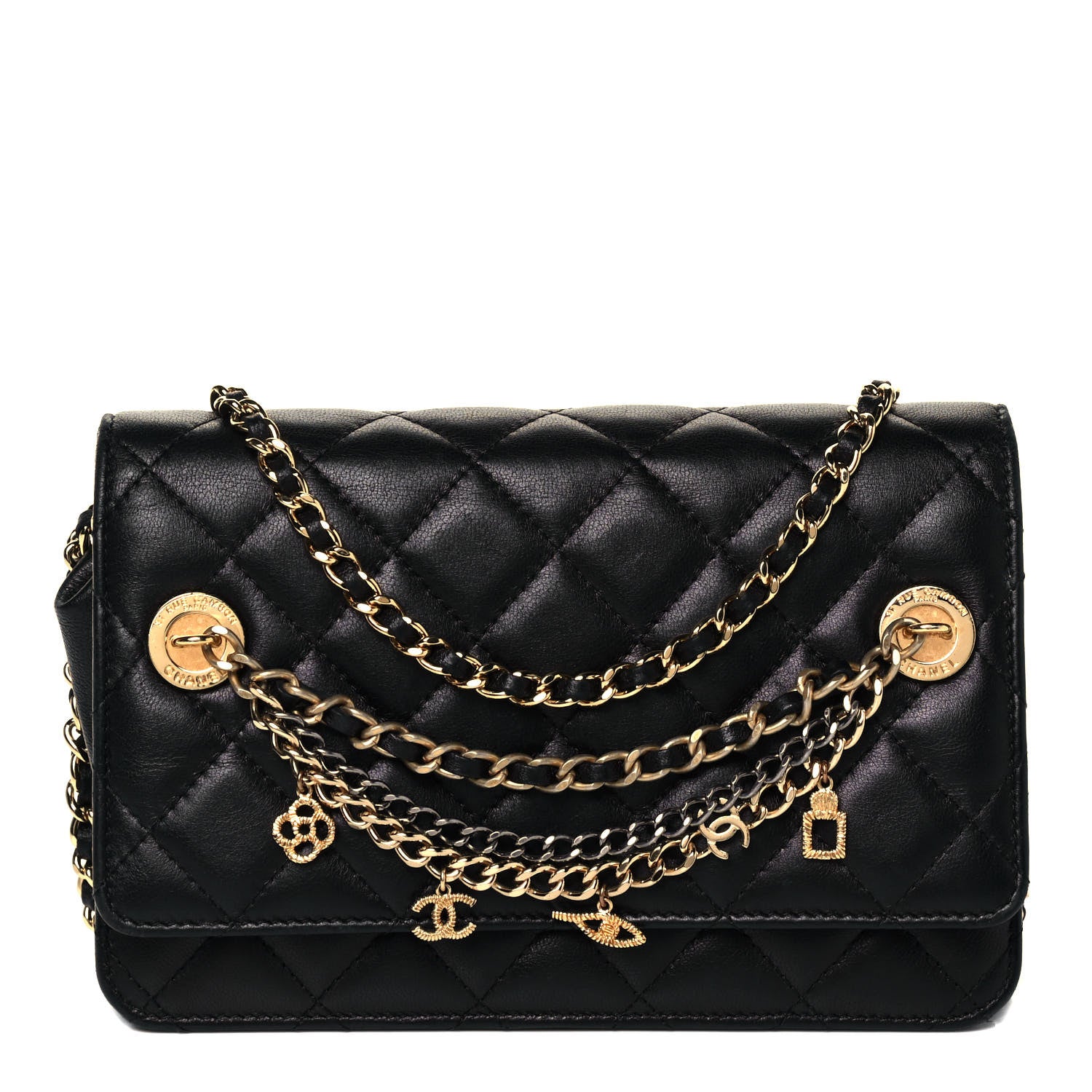 Chanel Lambskin Quilted Egyptian Amulet Wallet On Chain WOC Black 1 of 9