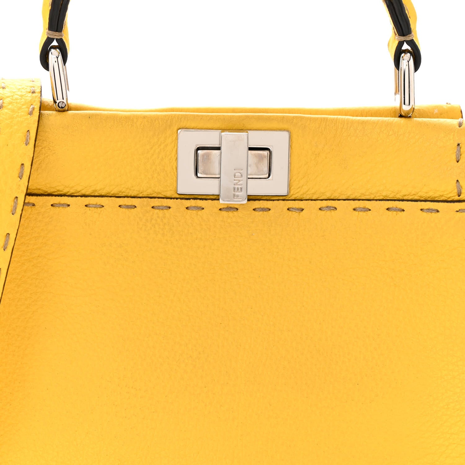 Fendi Cuoio Romano Selleria Mini Peekaboo Iconic Satchel Limone 9 of 14