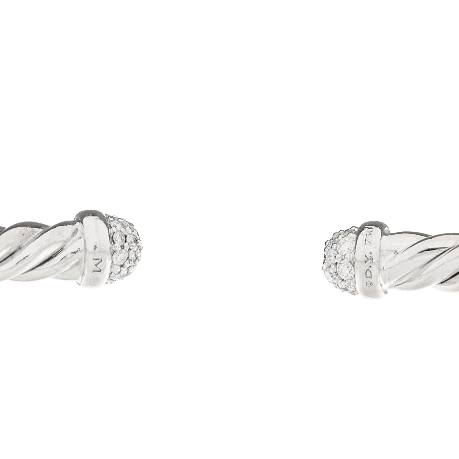 David Yurman 18K White Gold Diamond 4mm Cable Flex Cuff Bracelet 3 of 4