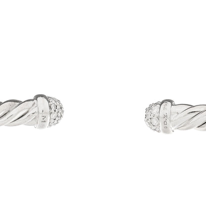 David Yurman 18K White Gold Diamond 4mm Cable Flex Cuff Bracelet 3 of 4