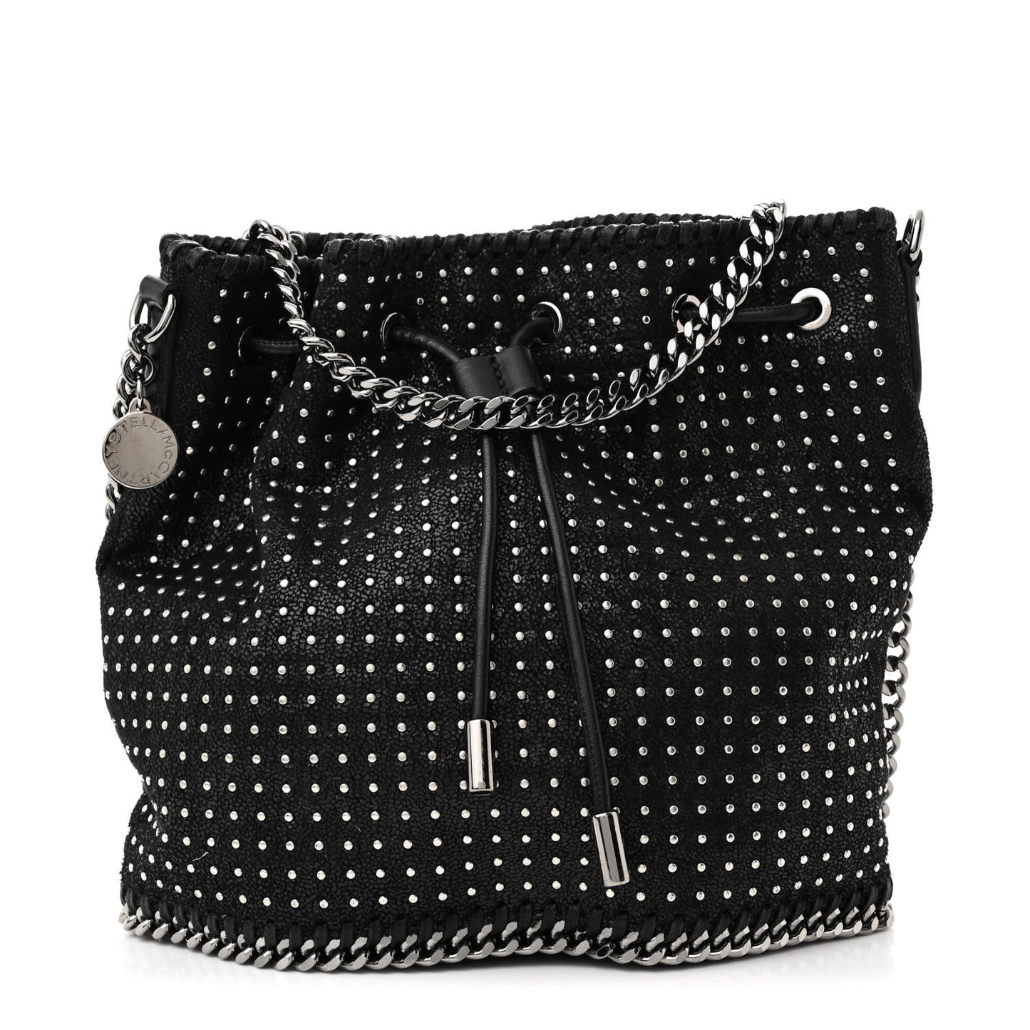 Shaggy Deer Small Falabella Studded Bucket Bag Black
