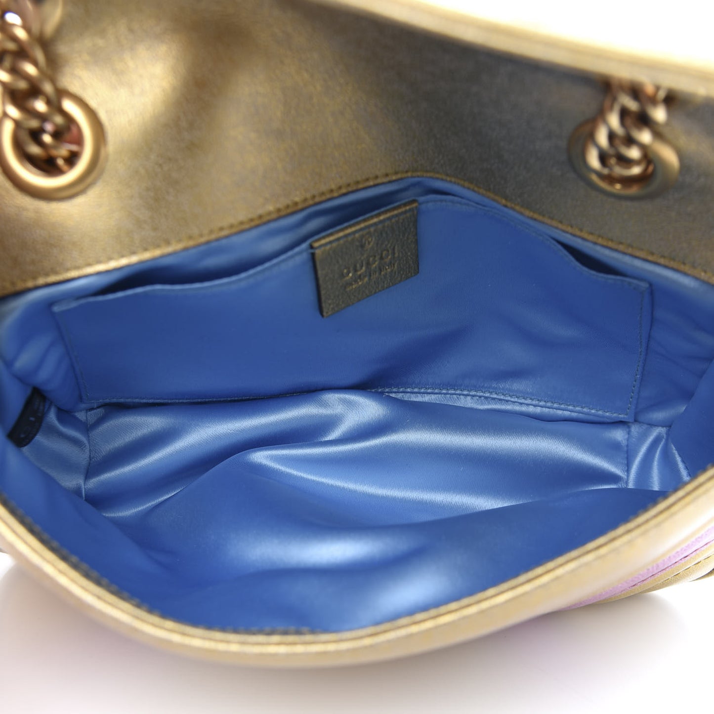 Metallic Calfskin Matelasse Mini GG Marmont Shoulder Bag Gold Pink