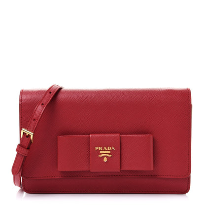 Prada Saffiano Fiocco Bow Flap Wallet Fuoco 1 of 10