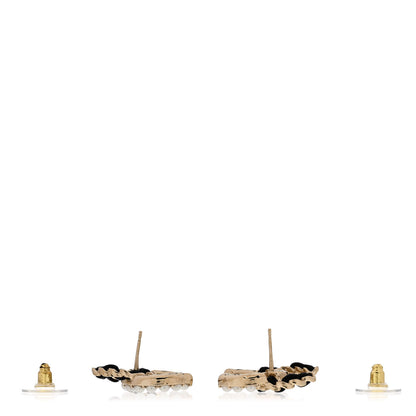 Chanel Pearl Lambskin Chain CC Stud Earrings Gold Black 3 of 5