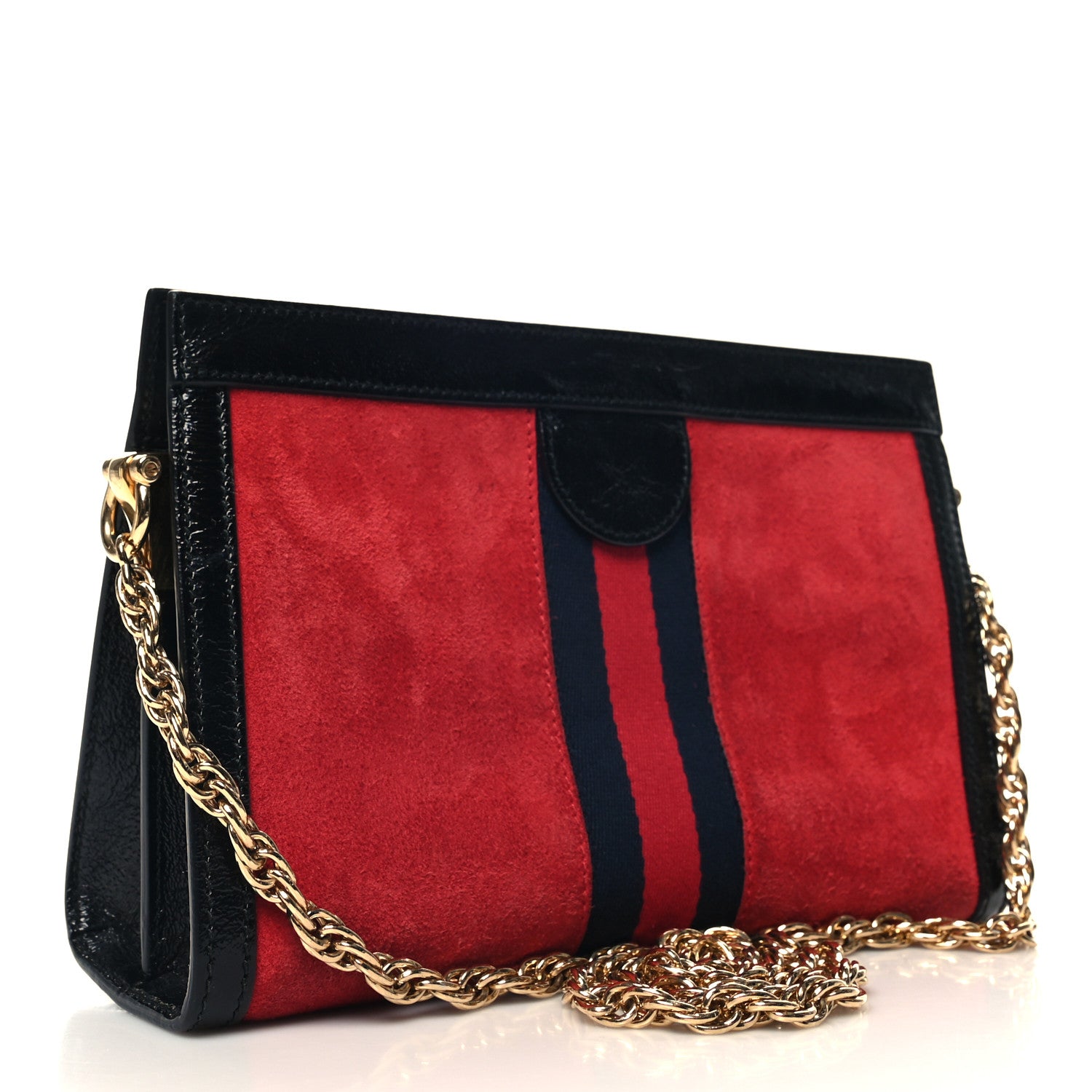 Gucci Suede Patent Web Small Ophidia Chain Shoulder Bag Hibiscus Red Black 3 of 10