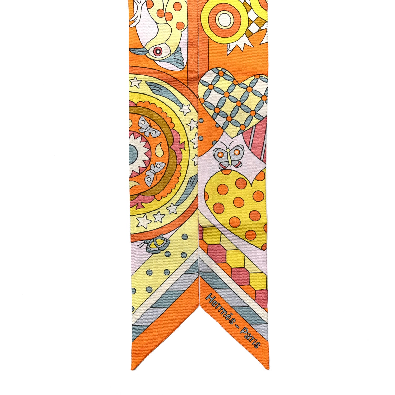 Hermes Silk Les Murmures de la Foret Twilly Orange Jaune Vif Vert 3 of 4