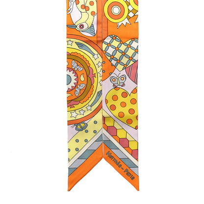 Hermes Silk Les Murmures de la Foret Twilly Orange Jaune Vif Vert 3 of 4
