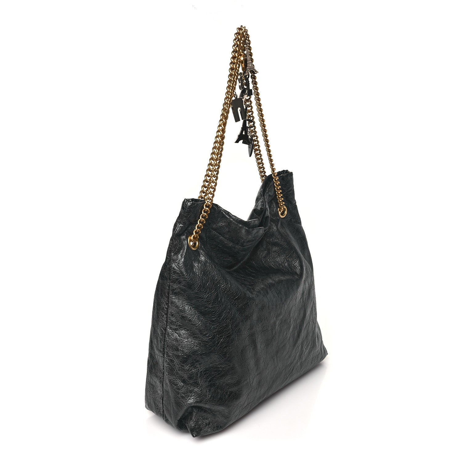 Balenciaga Crushed Calfskin Souvenir Charms Medium Tote Black 2 of 8