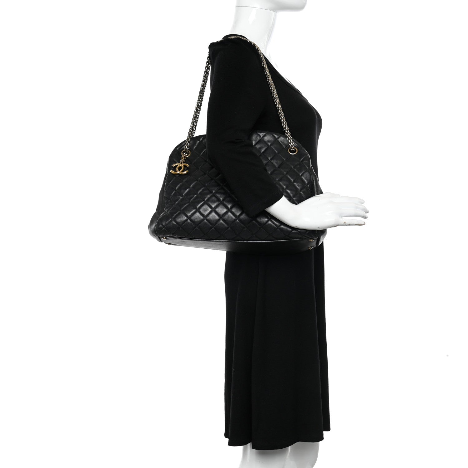 Chanel Lambskin Quilted Large Just Mademoiselle Bowling Bag Black 2 of 12