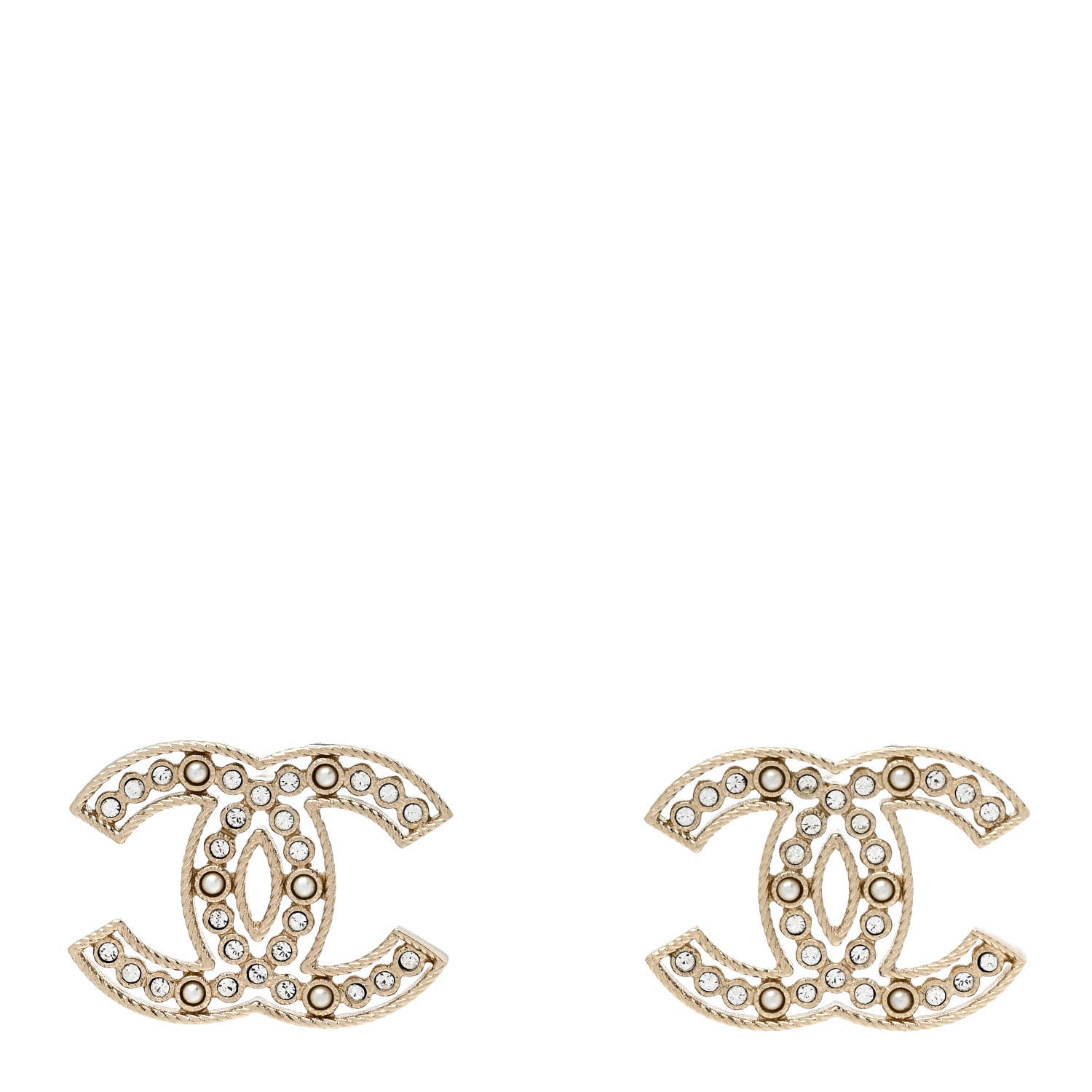 Chanel Pearl Crystal Sparkling Pearls CC Earrings Light Gold 1 of 5
