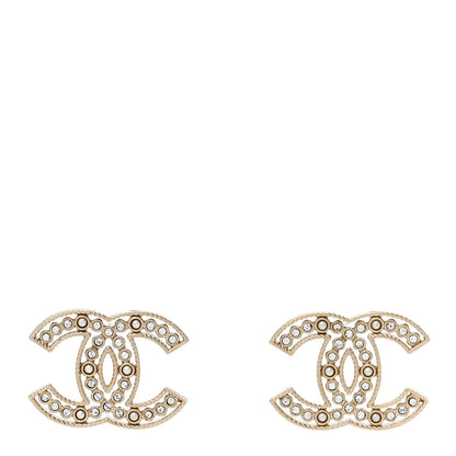 Chanel Pearl Crystal Sparkling Pearls CC Earrings Light Gold 1 of 5