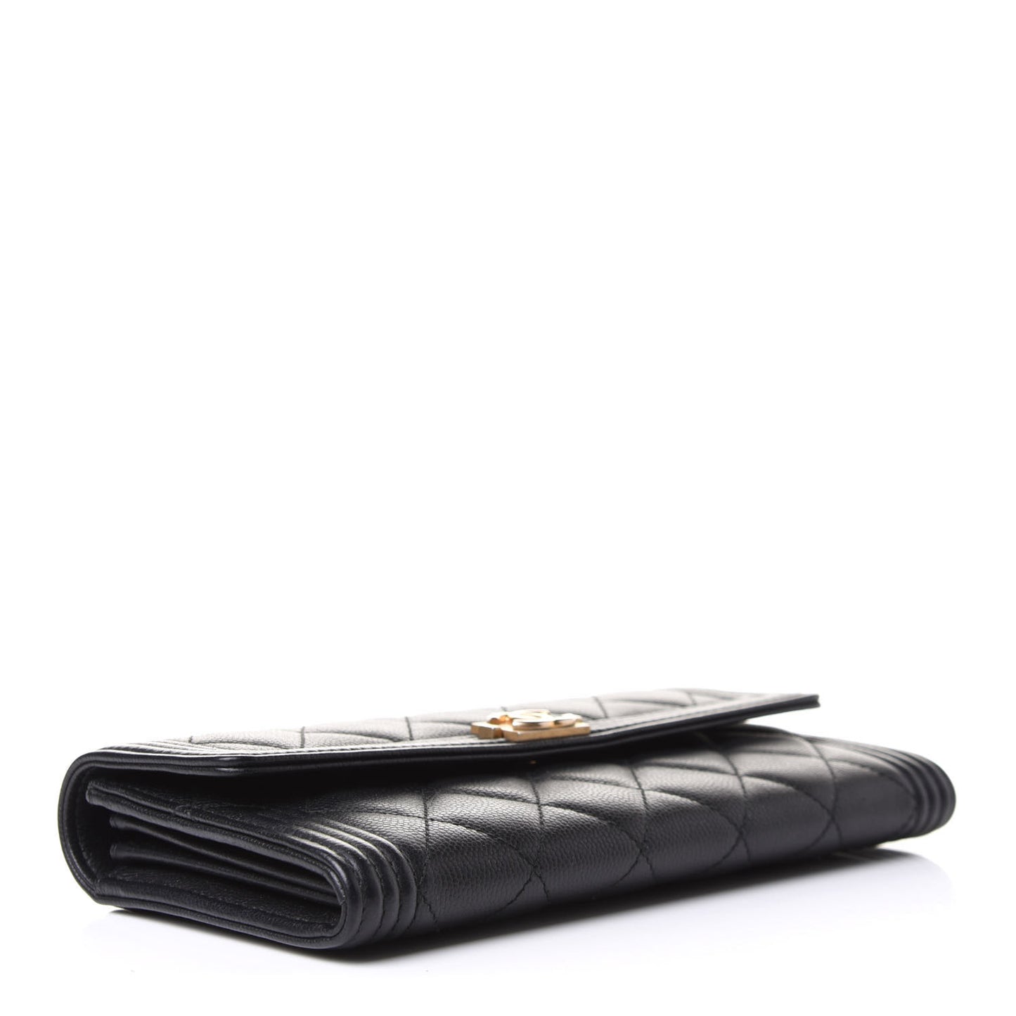 Caviar Quilted Large Boy Gusset Flap Wallet Black